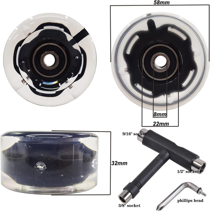 FREEDARE Roller Skate Wheels 54mm/58mm and Bearings Indoor Outdoor Luminous Light Up 83A with T Tools for Double Row Skating and Skateboard (8 Pack) - Image 3